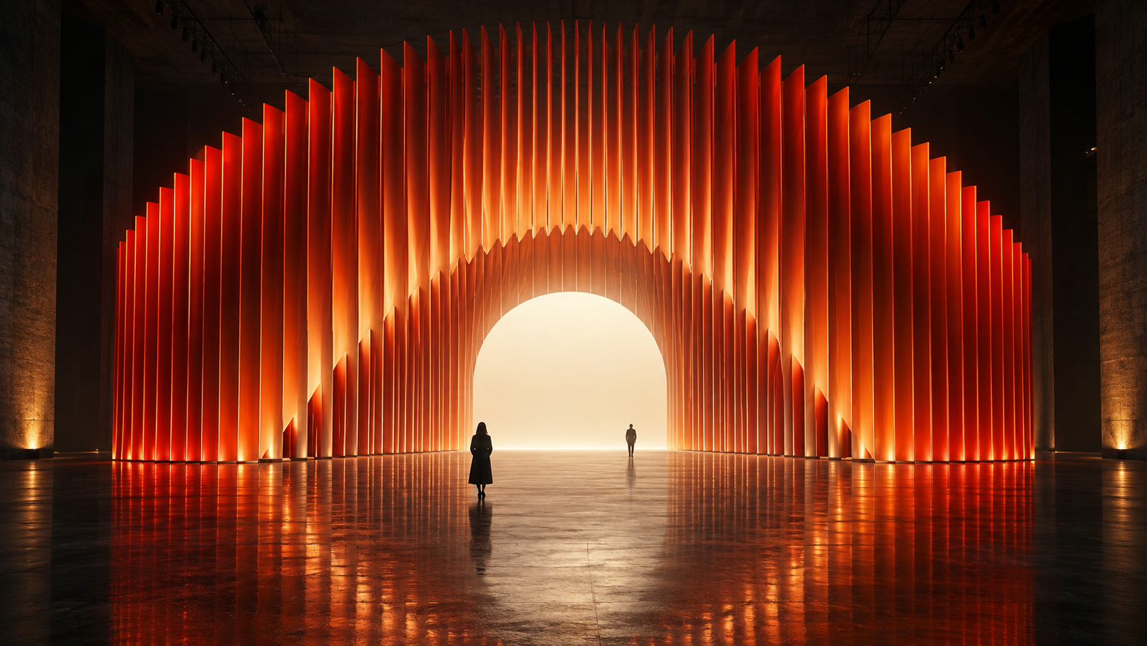 Conceptual live event environment with a dramatic illuminated arch